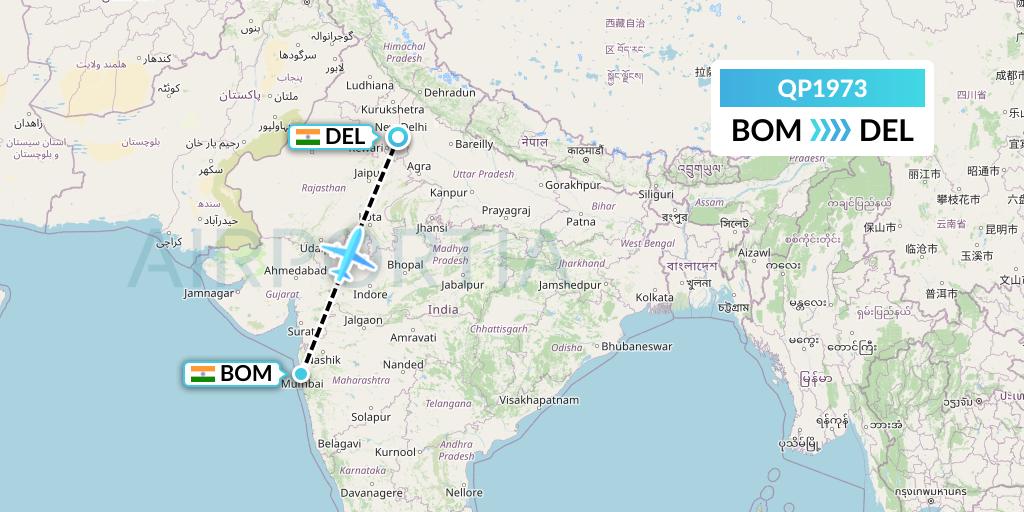 QP1973 Akasa Air Flight Map: Mumbai to Delhi