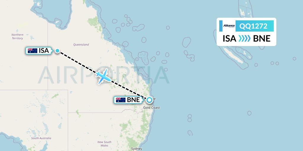 QQ1272 Alliance Airlines Flight Map: Mount Isa to Brisbane