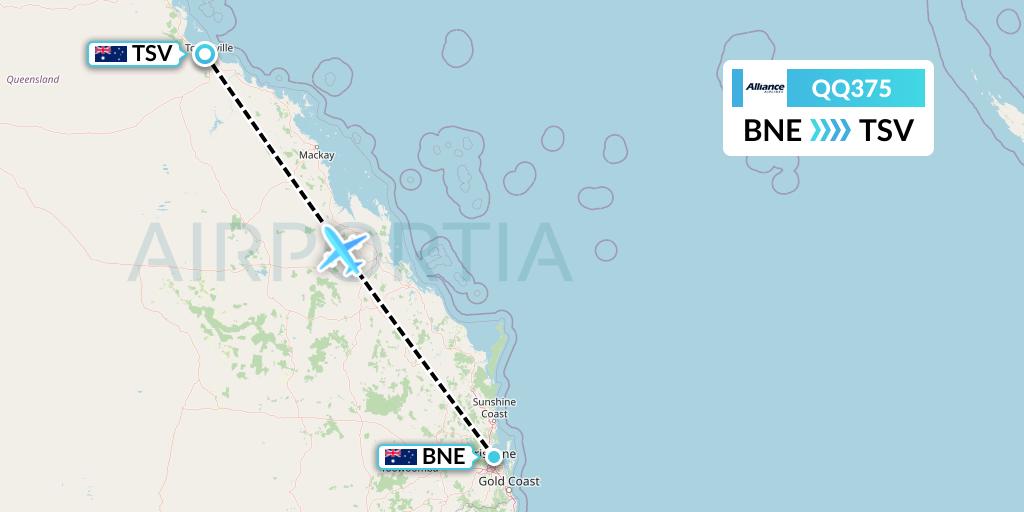 QQ375 Alliance Airlines Flight Map: Brisbane to Townsville