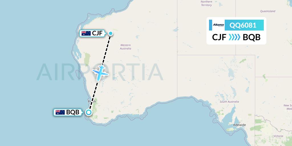 QQ6081 Alliance Airlines Flight Map: Coondewanna to Busselton
