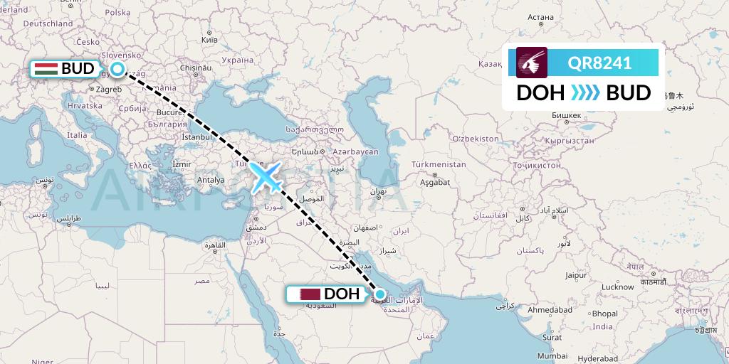 QR8241 Qatar Airways Flight Map: Doha to Budapest
