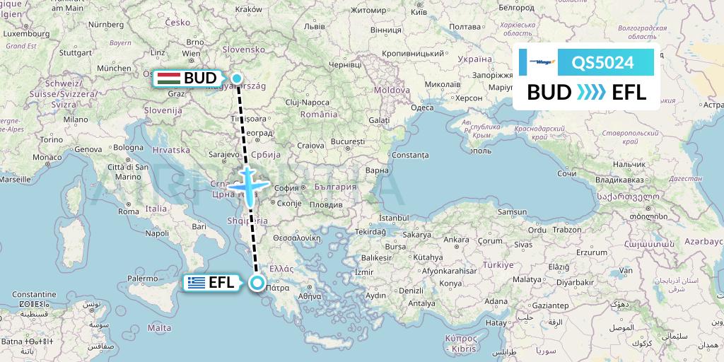 QS5024 Smartwings Flight Map: Budapest to Kefalonia