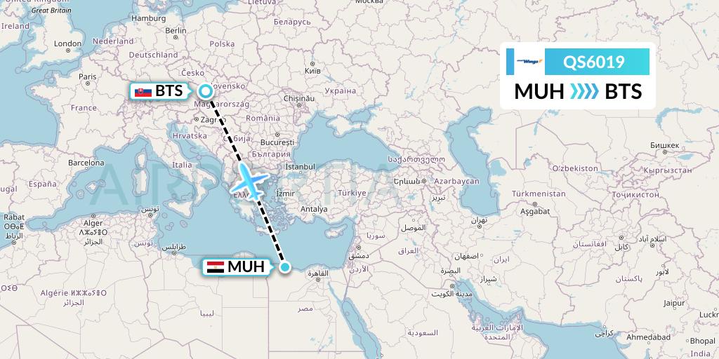 QS6019 Smartwings Flight Map: Mersa Matruh to Bratislava