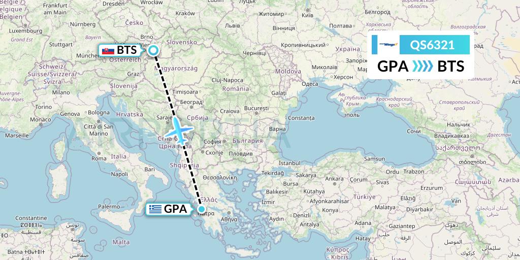 QS6321 Smartwings Flight Map: Patras to Bratislava