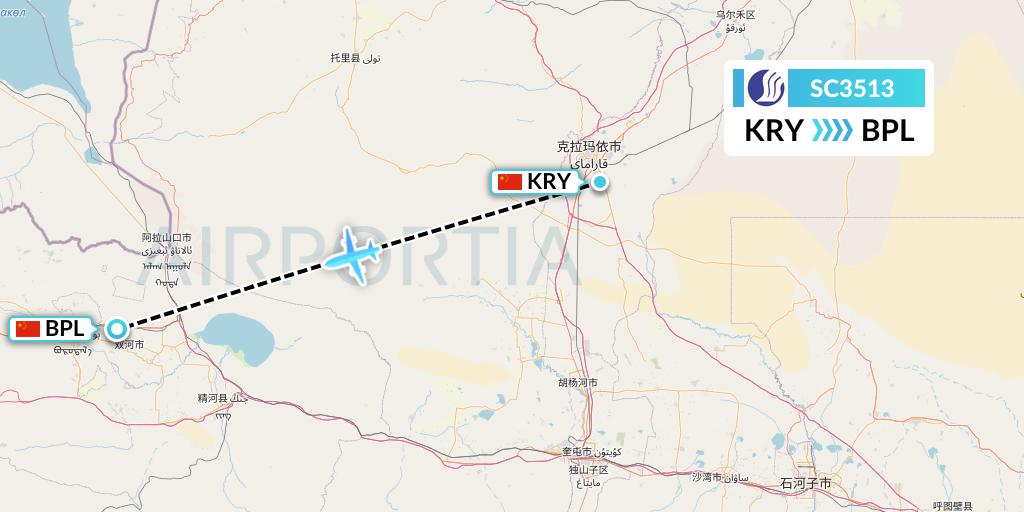 SC3513 Shandong Airlines Flight Map: Karamay to Bole