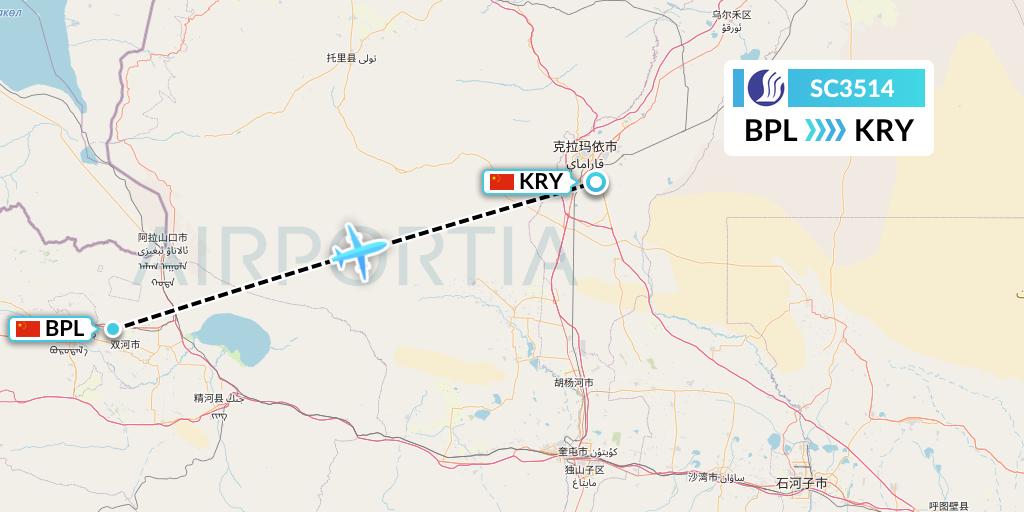SC3514 Shandong Airlines Flight Map: Bole to Karamay