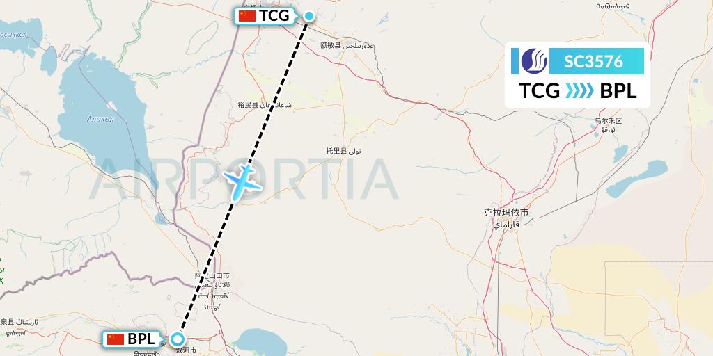 SC3576 Shandong Airlines Flight Map: Tacheng to Bole
