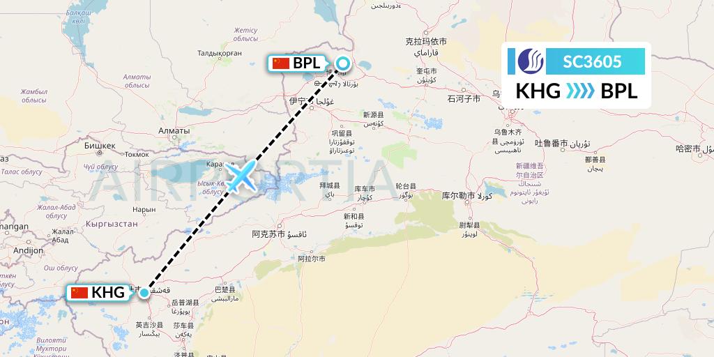 SC3605 Shandong Airlines Flight Map: Kashgar to Bole