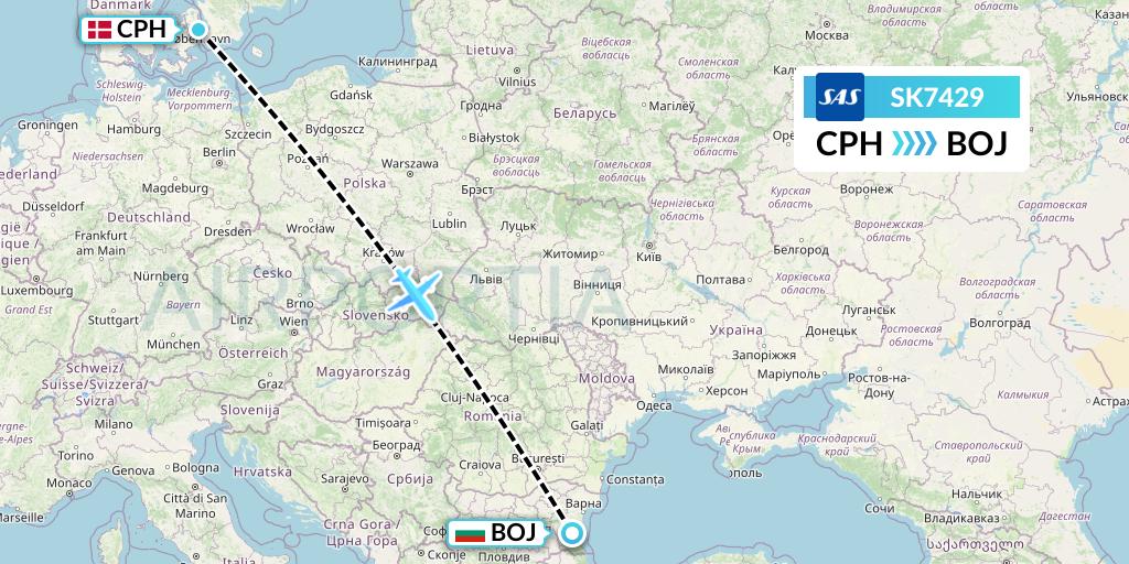 SK7429 SAS Flight Map: Copenhagen to Burgas