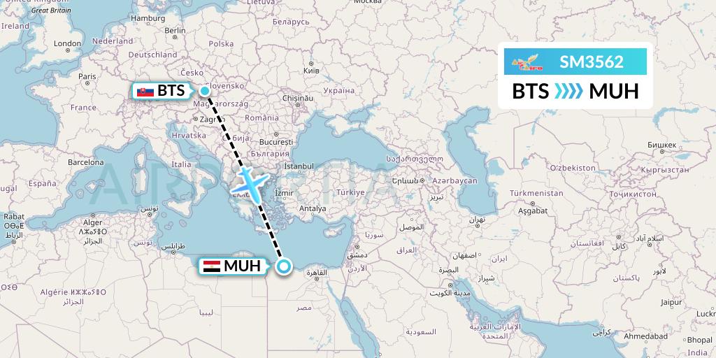 SM3562 Air Cairo Flight Map: Bratislava to Mersa Matruh