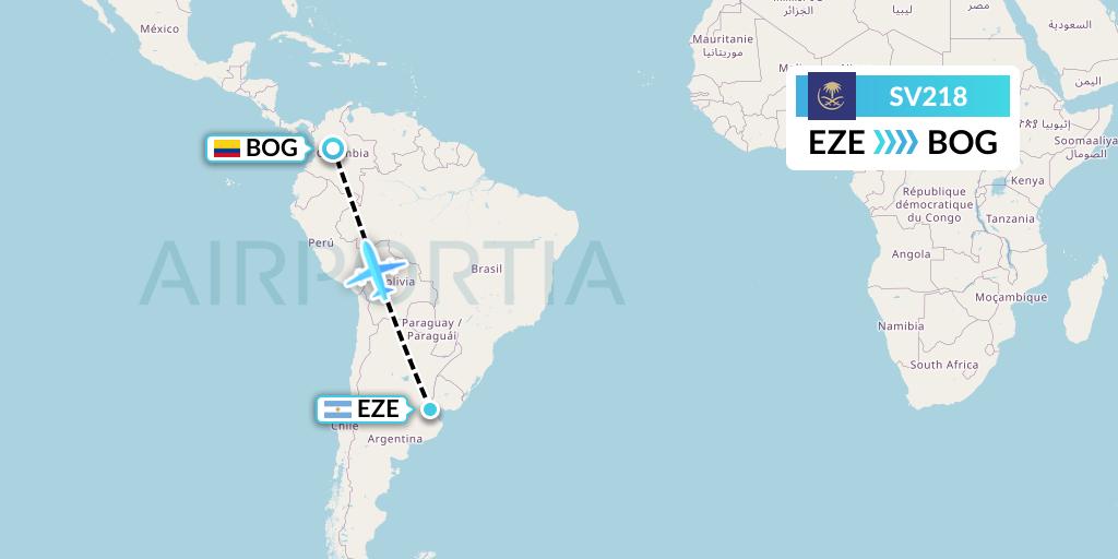 SV218 Saudi Arabian Airlines Flight Map: Buenos Aires to Bogota