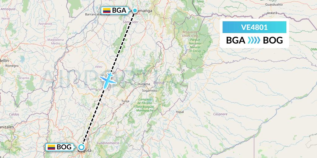 VE4801 Easyfly Flight Map: Bucaramanga to Bogota