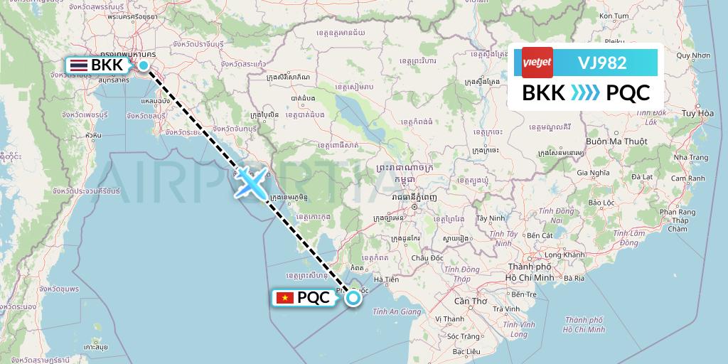 VJ982 VietJet Air Flight Map: Bangkok to Phu Quoc