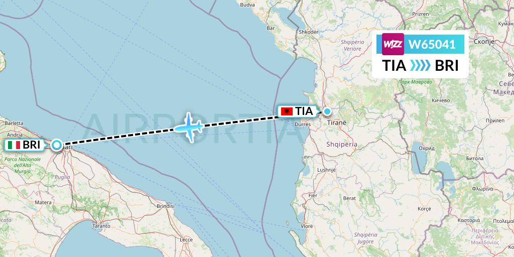 W65041 Wizz Air Flight Map: Tirana to Bari