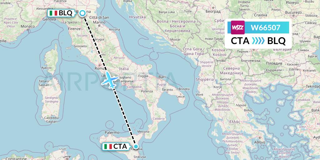 W66507 Wizz Air Flight Map: Catania to Bologna
