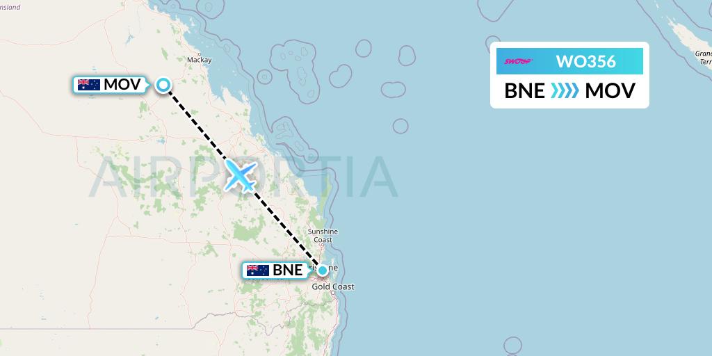 WO356 Swoop Flight Map: Brisbane to Moranbah