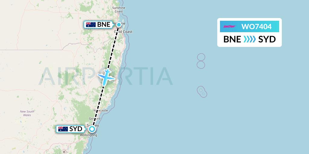 WO7404 Swoop Flight Map: Brisbane to Sydney