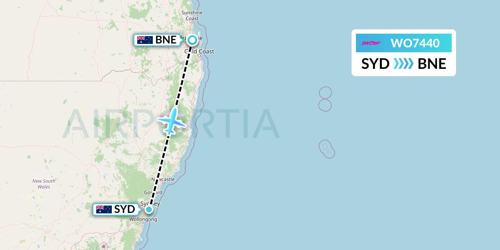 WO7440 Swoop Flight Map: Sydney to Brisbane