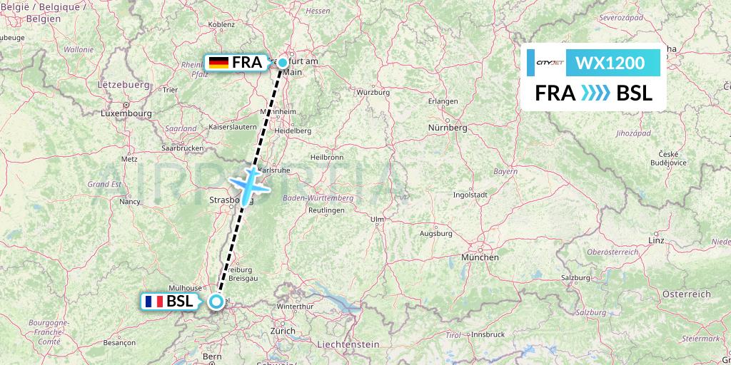 WX1200 Cityjet Flight Map: Frankfurt to Basel