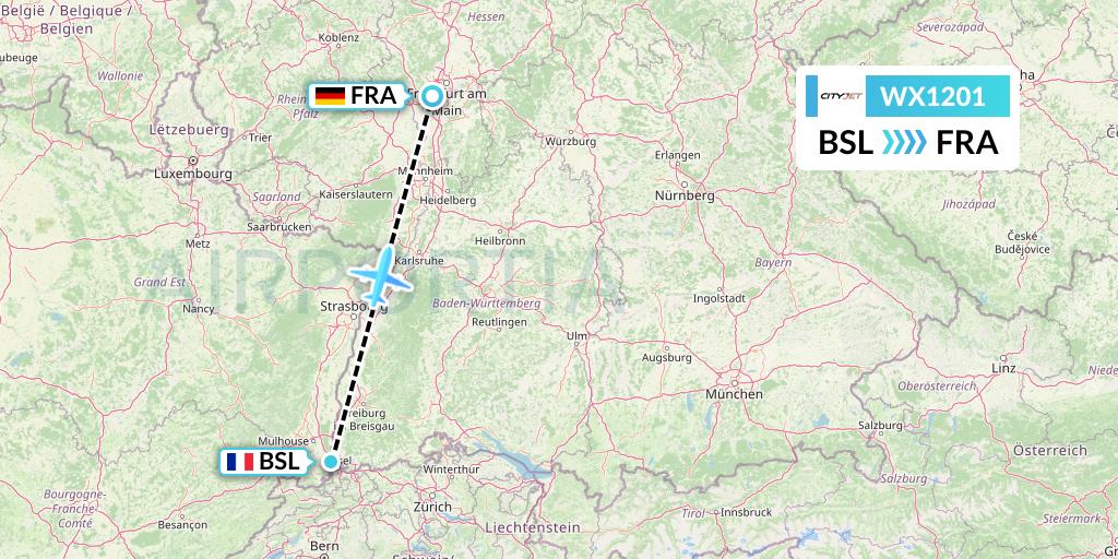 WX1201 Cityjet Flight Map: Basel to Frankfurt