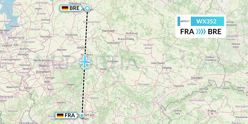 WX352 Cityjet Flight Map: Frankfurt to Bremen