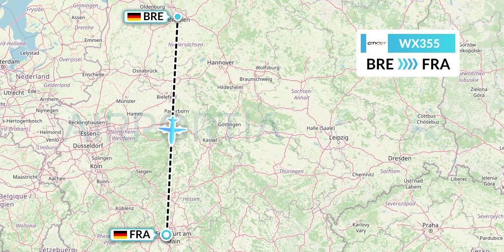 WX355 Cityjet Flight Map: Bremen to Frankfurt