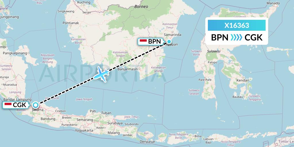 X16363 Nik Airways Flight Map: Balikpapan to Jakarta