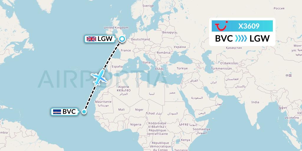 X3609 TUI fly Germany Flight Map: Boa Vista to London