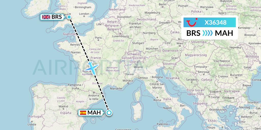 X36348 TUI fly Germany Flight Map: Bristol to Mahon