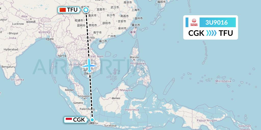 3U9016 Sichuan Airlines Flight Map: Jakarta to Chengdu