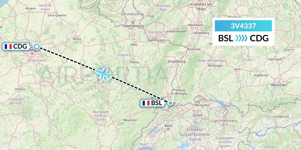 3V4337 ASL Airlines Belgium Flight Map: Basel to Paris
