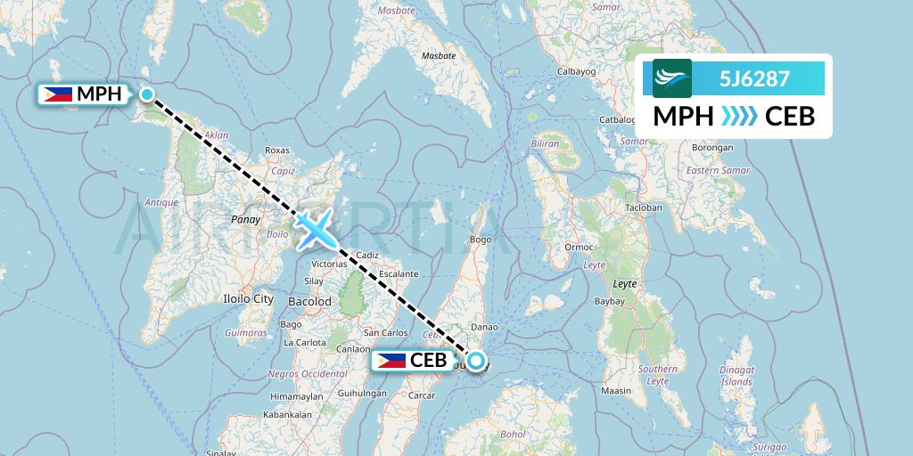 5J6287 CEBU Pacific Air Flight Map: Caticlan to Cebu