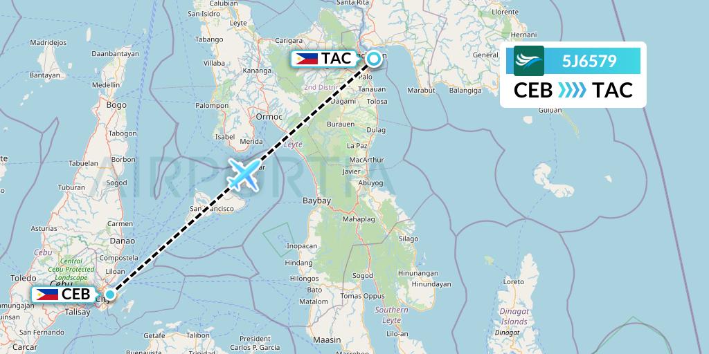 5J6579 CEBU Pacific Air Flight Map: Cebu to Tacloban