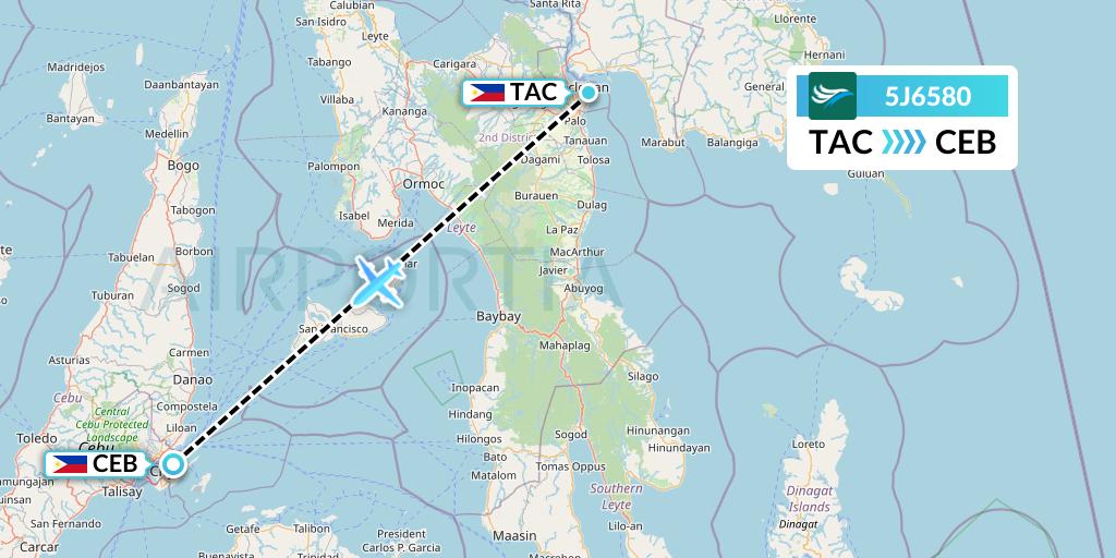 5J6580 CEBU Pacific Air Flight Map: Tacloban to Cebu
