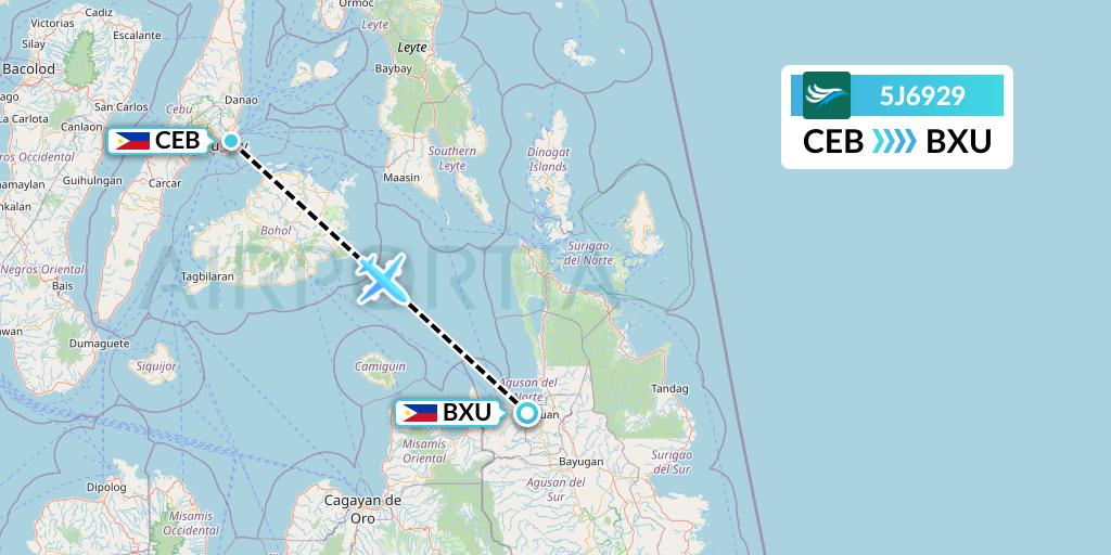 5J6929 CEBU Pacific Air Flight Map: Cebu to Butuan