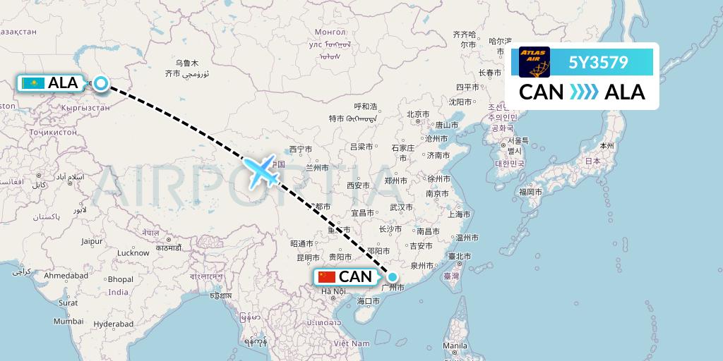 5Y3579 Atlas Air Flight Map: Guangzhou to Almaty