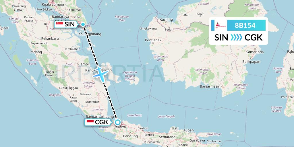8B154 TransNusa Flight Map: Singapore to Jakarta