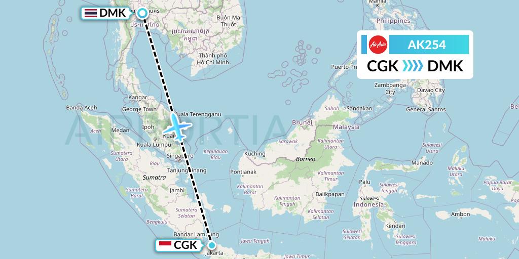 AK254 AirAsia Flight Map: Jakarta to Bangkok