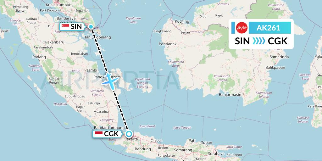 AK261 AirAsia Flight Map: Singapore to Jakarta