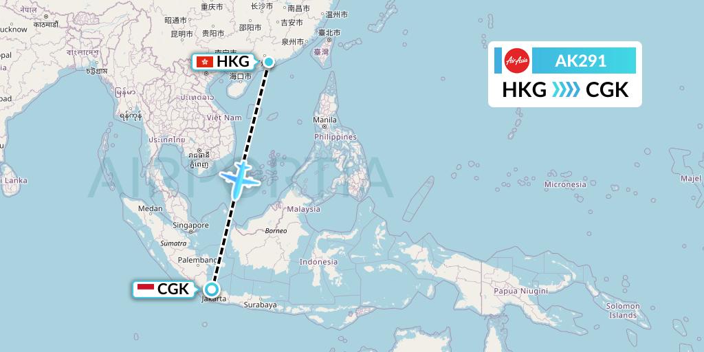 AK291 AirAsia Flight Map: Hong Kong to Jakarta