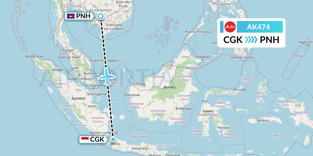 AK474 AirAsia Flight Map: Jakarta to Phnom Penh