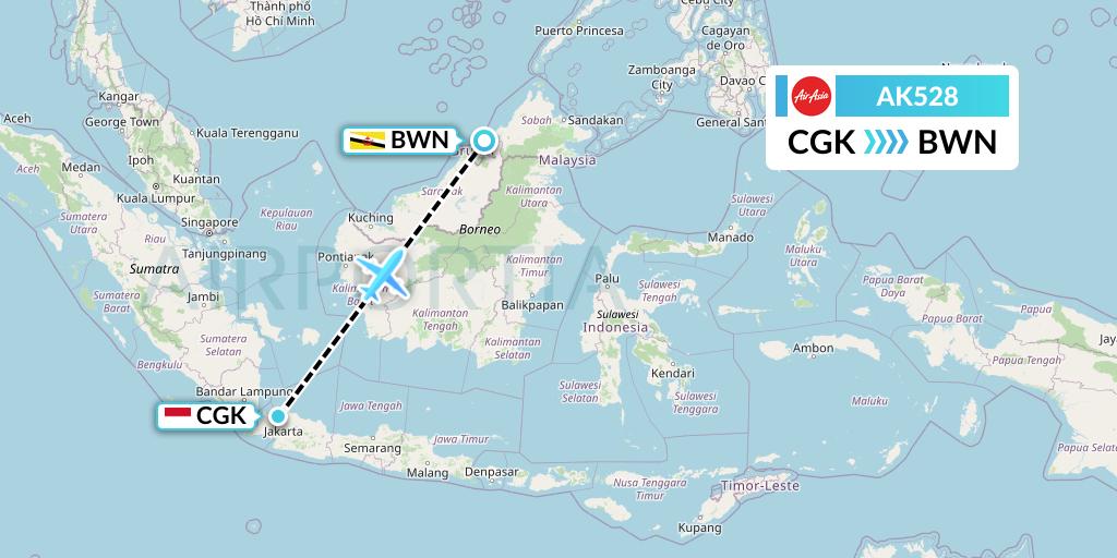 AK528 AirAsia Flight Map: Jakarta to Brunei