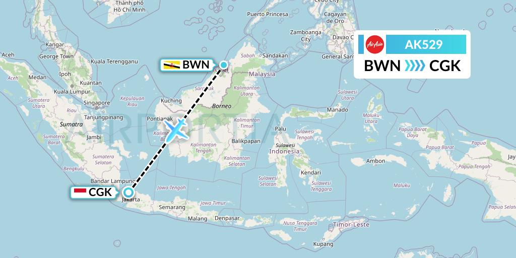 AK529 AirAsia Flight Map: Brunei to Jakarta