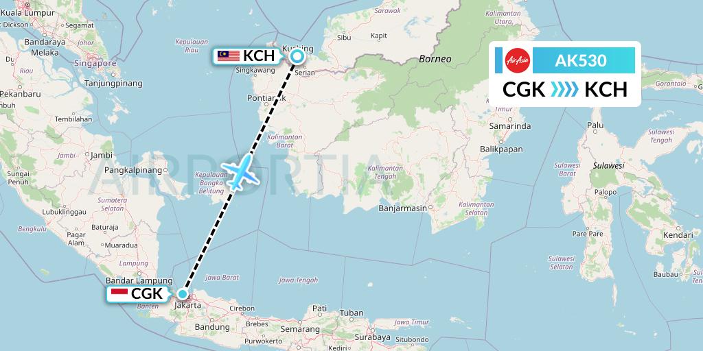 AK530 AirAsia Flight Map: Jakarta to Kuching