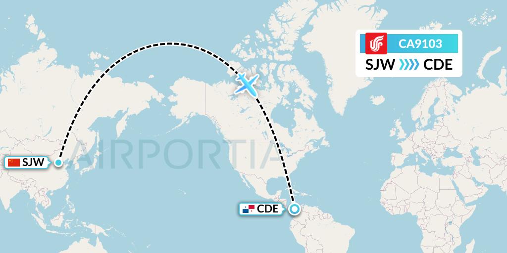 CA9103 Air China Flight Map: Shijiazhuang to Caledonia
