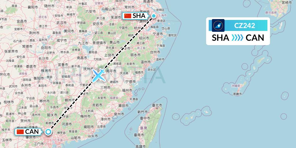 CZ242 China Southern Airlines Flight Map: Shanghai to Guangzhou