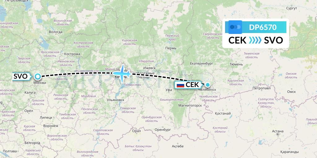 DP6570 Pobeda Flight Map: Chelyabinsk to Moscow