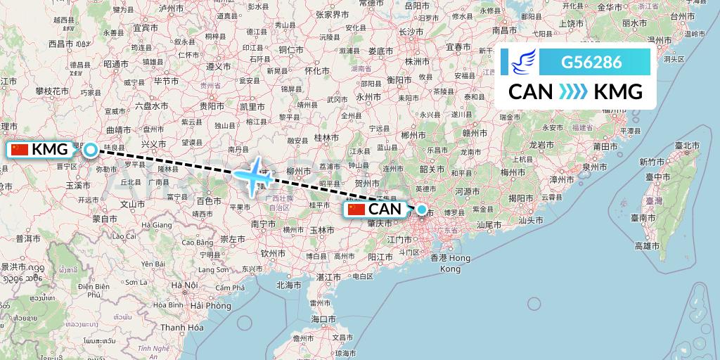 G56286 China Express Airlines Flight Map: Guangzhou to Kunming