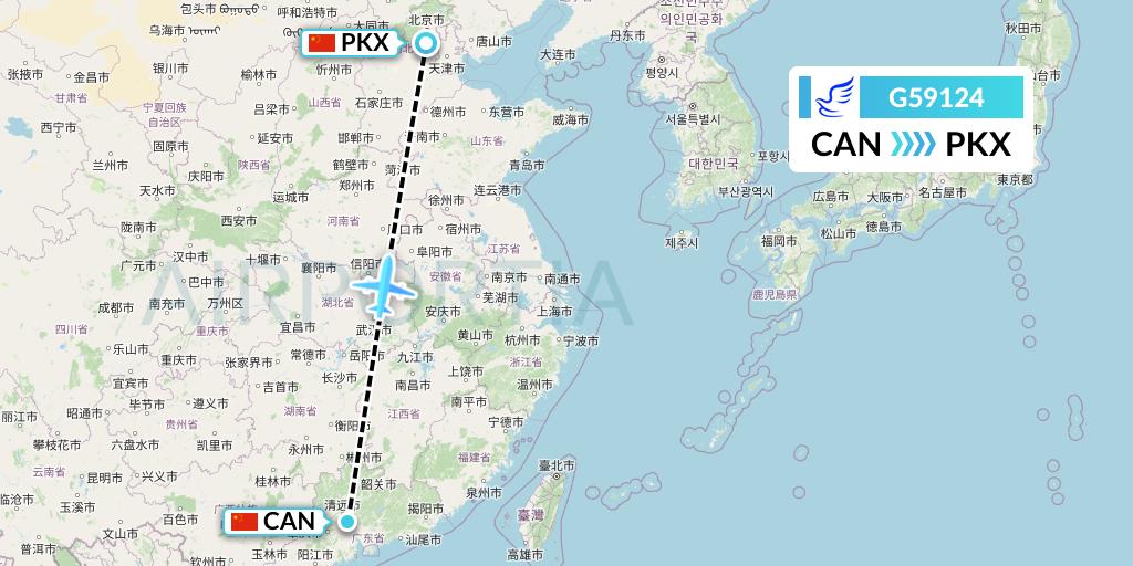 G59124 China Express Airlines Flight Map: Guangzhou to Beijing