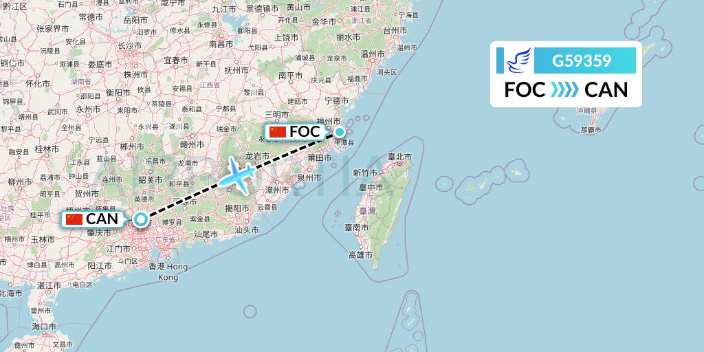 G59359 China Express Airlines Flight Map: Fuzhou to Guangzhou